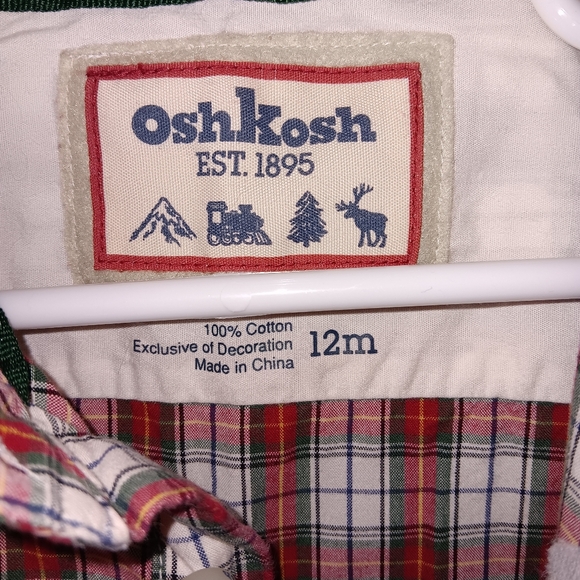 Vintage OSH KOSH BGOSH snap button down collared long sleeve onesie red plaid - Picture 10 of 12